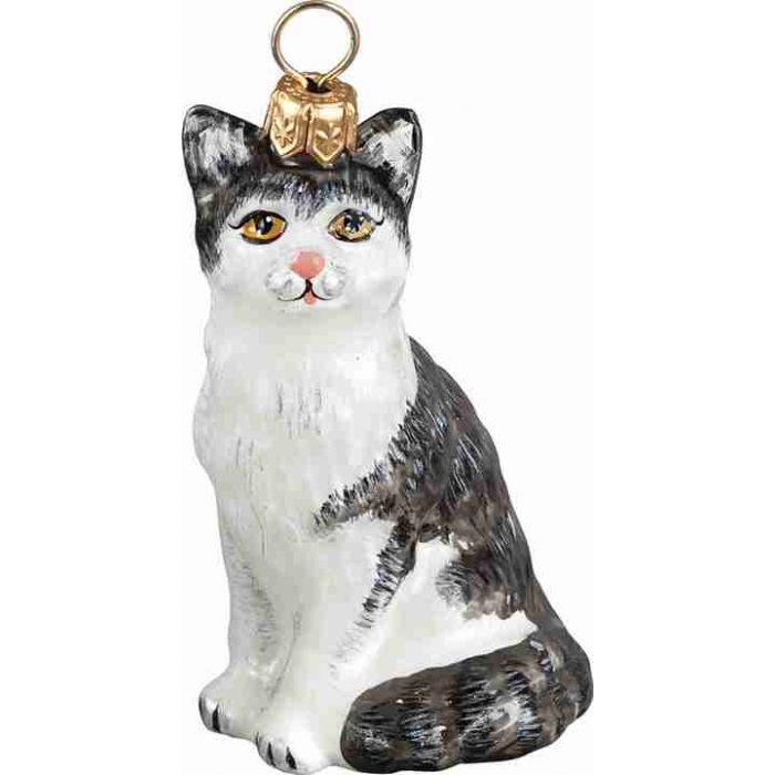 An image of Joy to the World American Shorthair Gray and White Cat Ornament