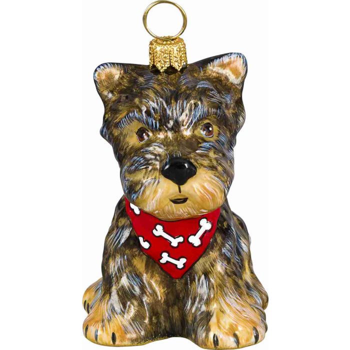 Joy to the World Yorkie Puppy with Bandana Ornament