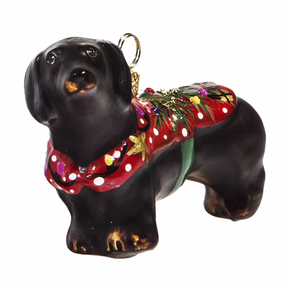 Joy to the World Dachshund with Ugly Christmas Sweater Ornament