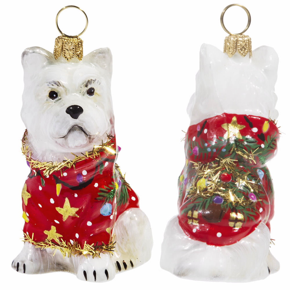 Joy to the World Westie with Ugly Christmas Sweater Ornament