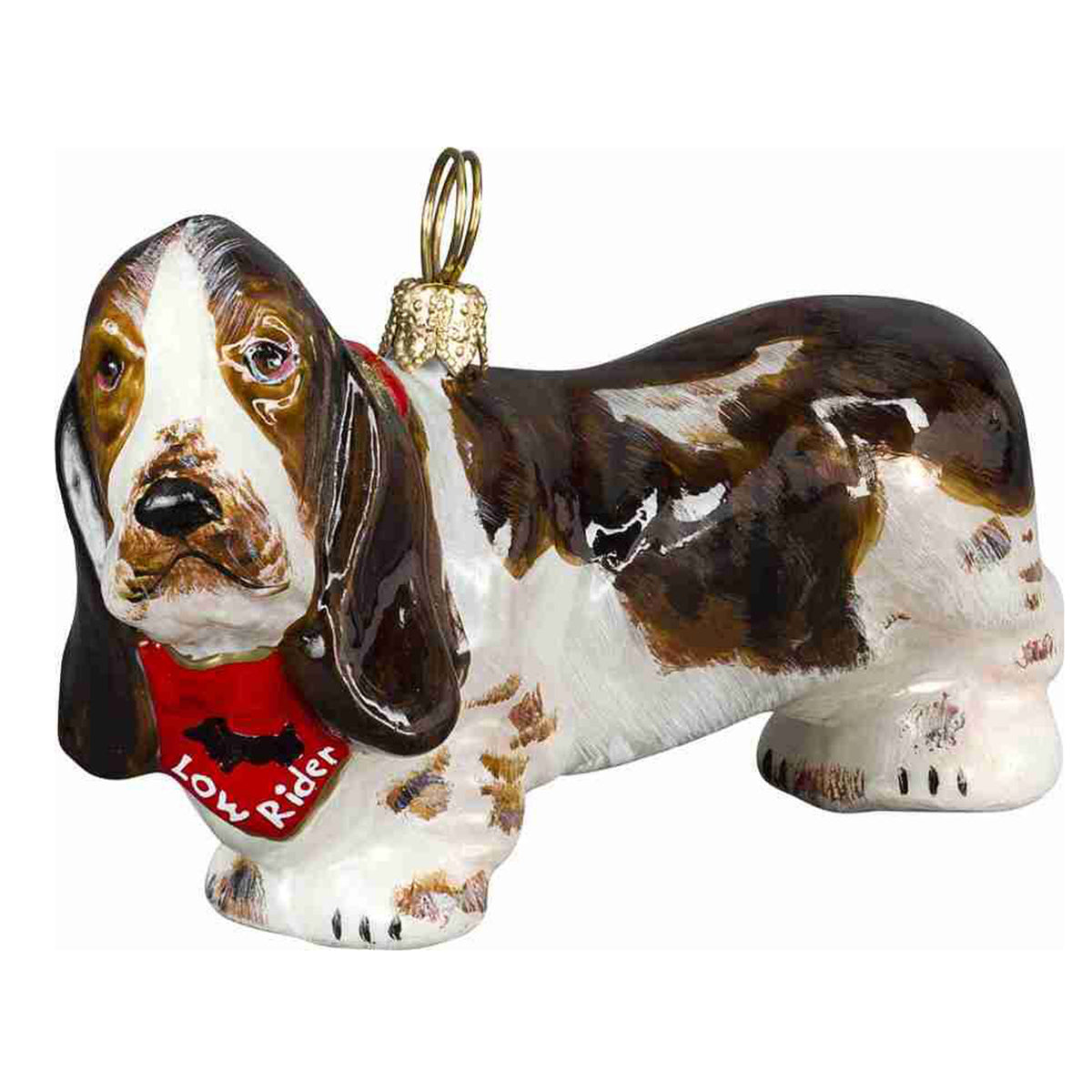 Joy to the World Basset Hound with Low Rider Bandana Ornament