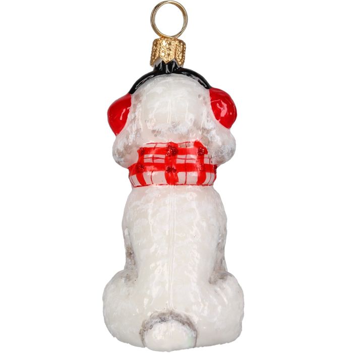 An image of Joy to the World White Poodle with Bushy Scarf and Ear Muffs Ornament
