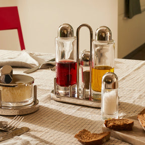 Aless Ettore Sottsass - Stainless steel and glass Condiment Set
