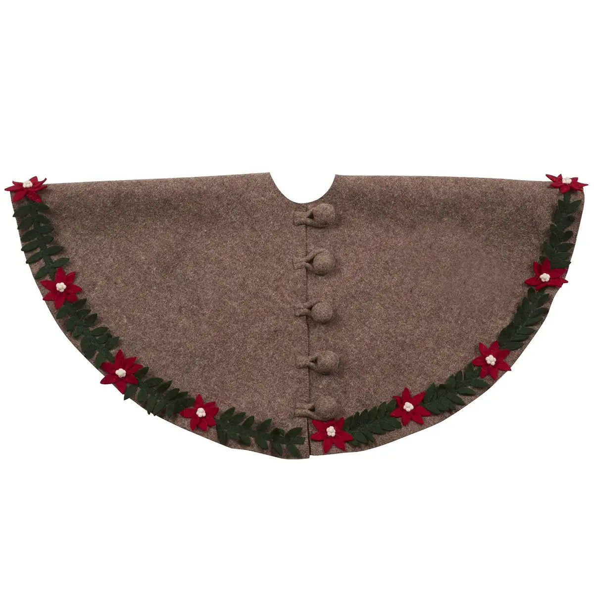 Arcadia Home Handmade Felt Christmas Poinsettia Border on Gray Tree Skirt - 60 in