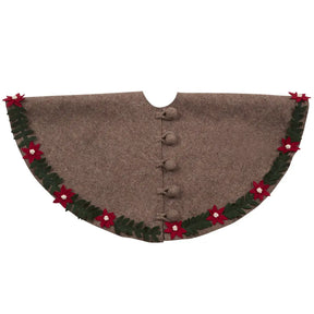 Arcadia Home Handmade Felt Christmas Poinsettia Border on Gray Tree Skirt - 60 in