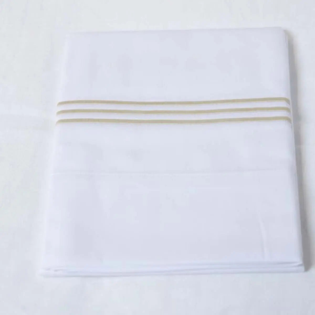 Gracious Home 3-Line Embroidered Pillowcase , Flat Sheet Beige