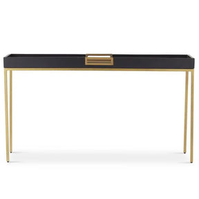 K K Interiors 54 in Raised Edge Black Mango Wood Tray Console with Gold Metal