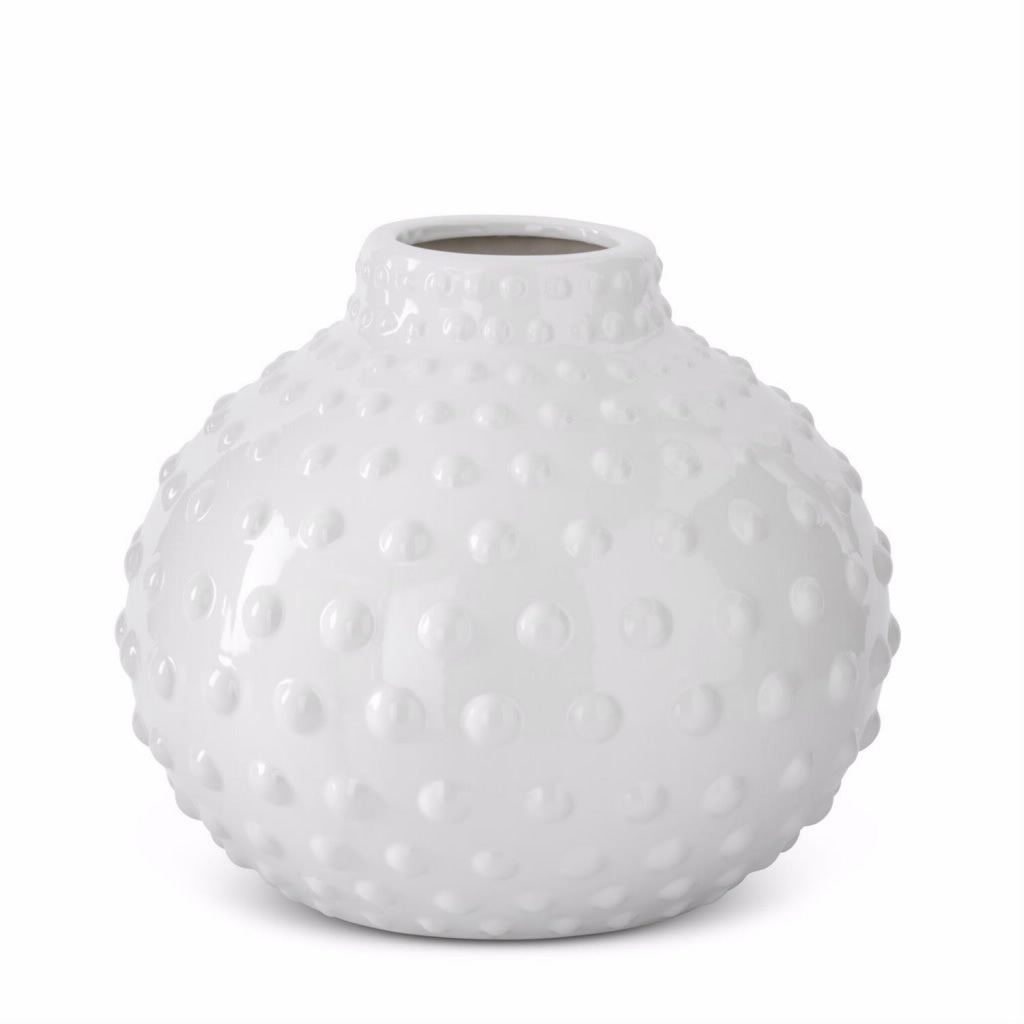 K&K 11" White Ceramic Raised Dot Vase