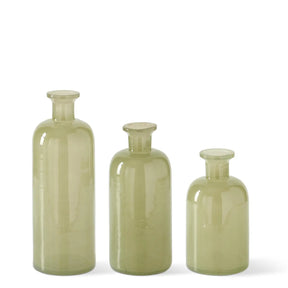 K & K Interiors  Set of 3 Medium Green Glass Bottles