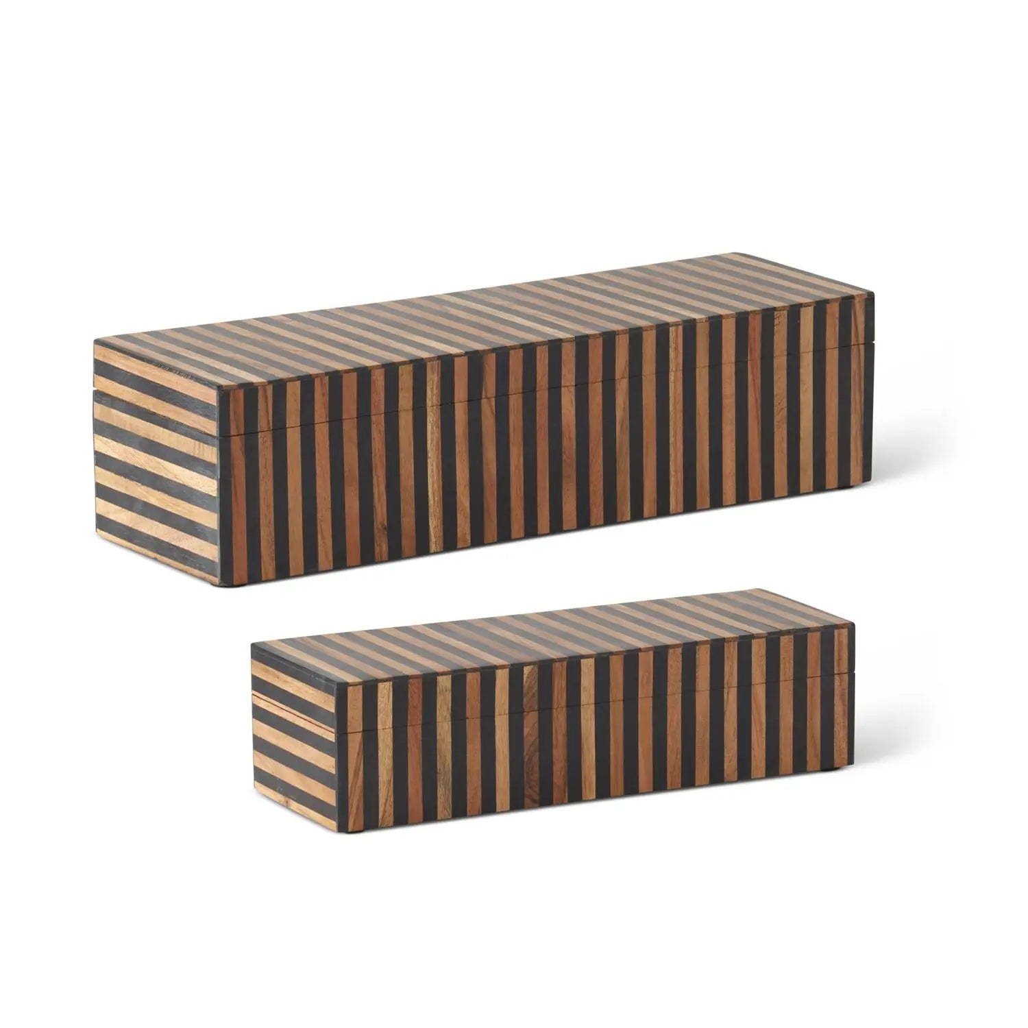 K & K Interiors Set of 2 Rectangular Brown & Black Tile Lidded Boxes