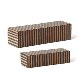 K & K Interiors Set of 2 Rectangular Brown & Black Tile Lidded Boxes