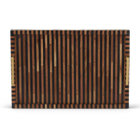 K & K Interiors  18 Inch Rectangular Brown & Black Tile Tray with Metal Handles