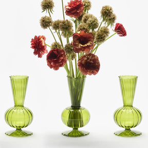 3 Kim Seybert Tess Bud Olive Vases with flowers