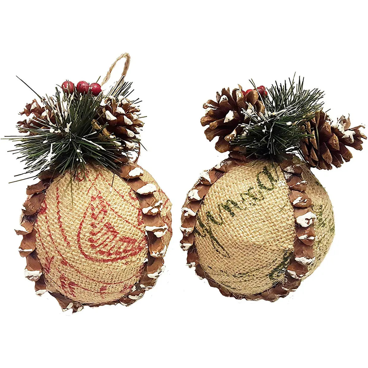 Kurt Adler Pinecone And Berry Burlap Ball Ornament