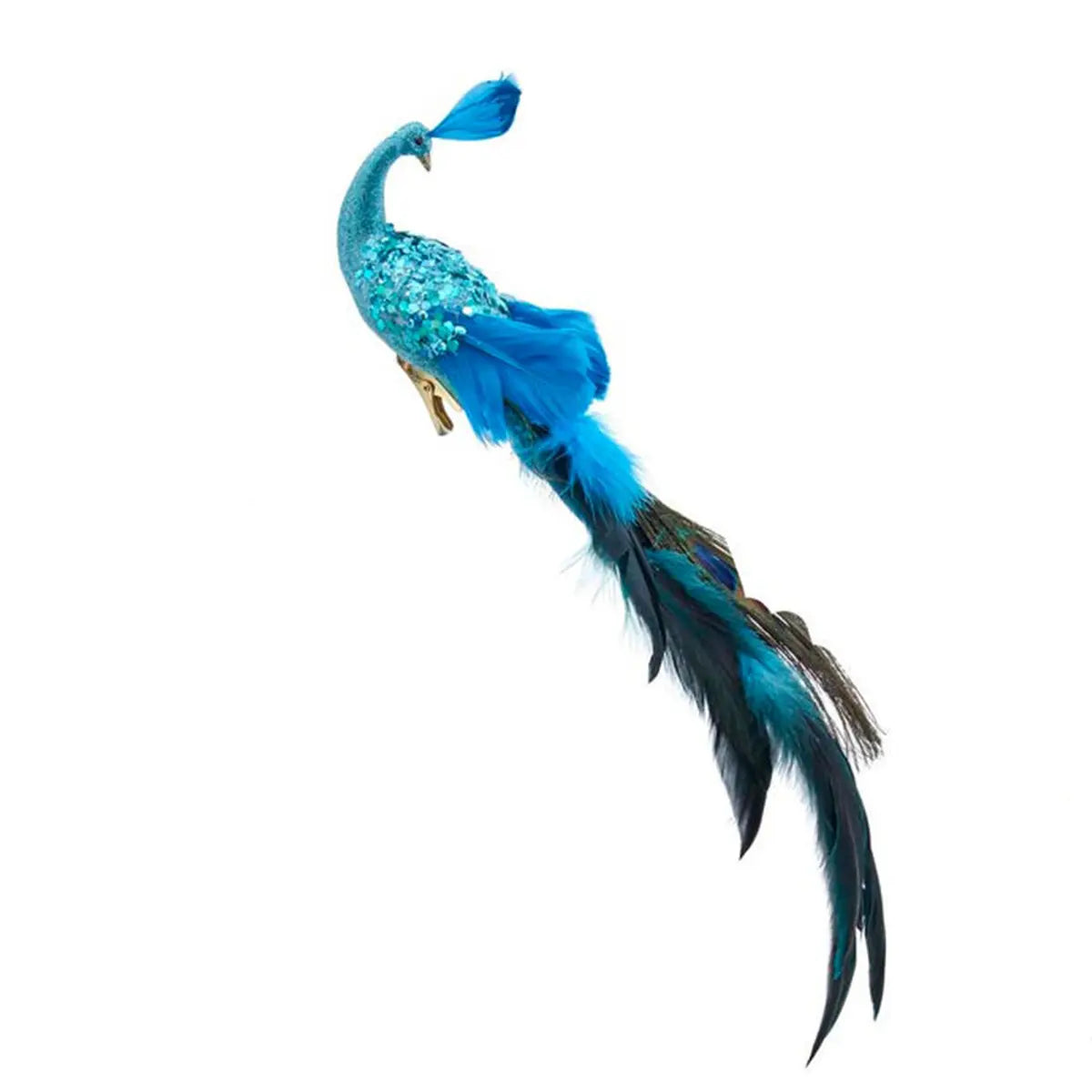 Kurt Adler 15in Feather Clip-on Turquoise Peacock Ornament