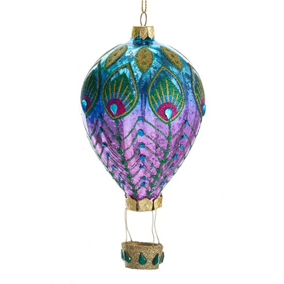 Kurt Adler 6in Glass Peacock Hot Air Balloon, Purple Ornament