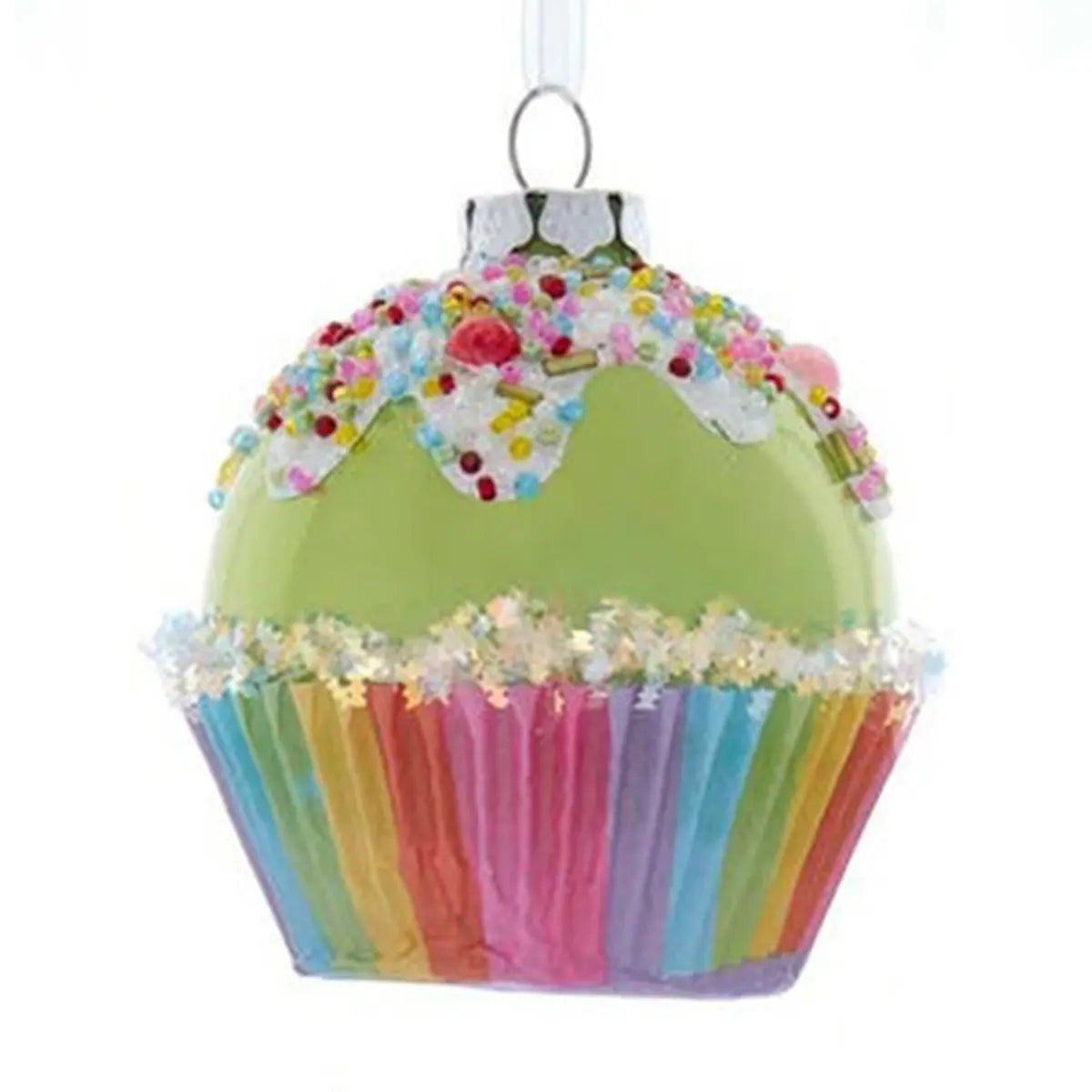 Kurt Adler 3.25in Glass Green Cupcake