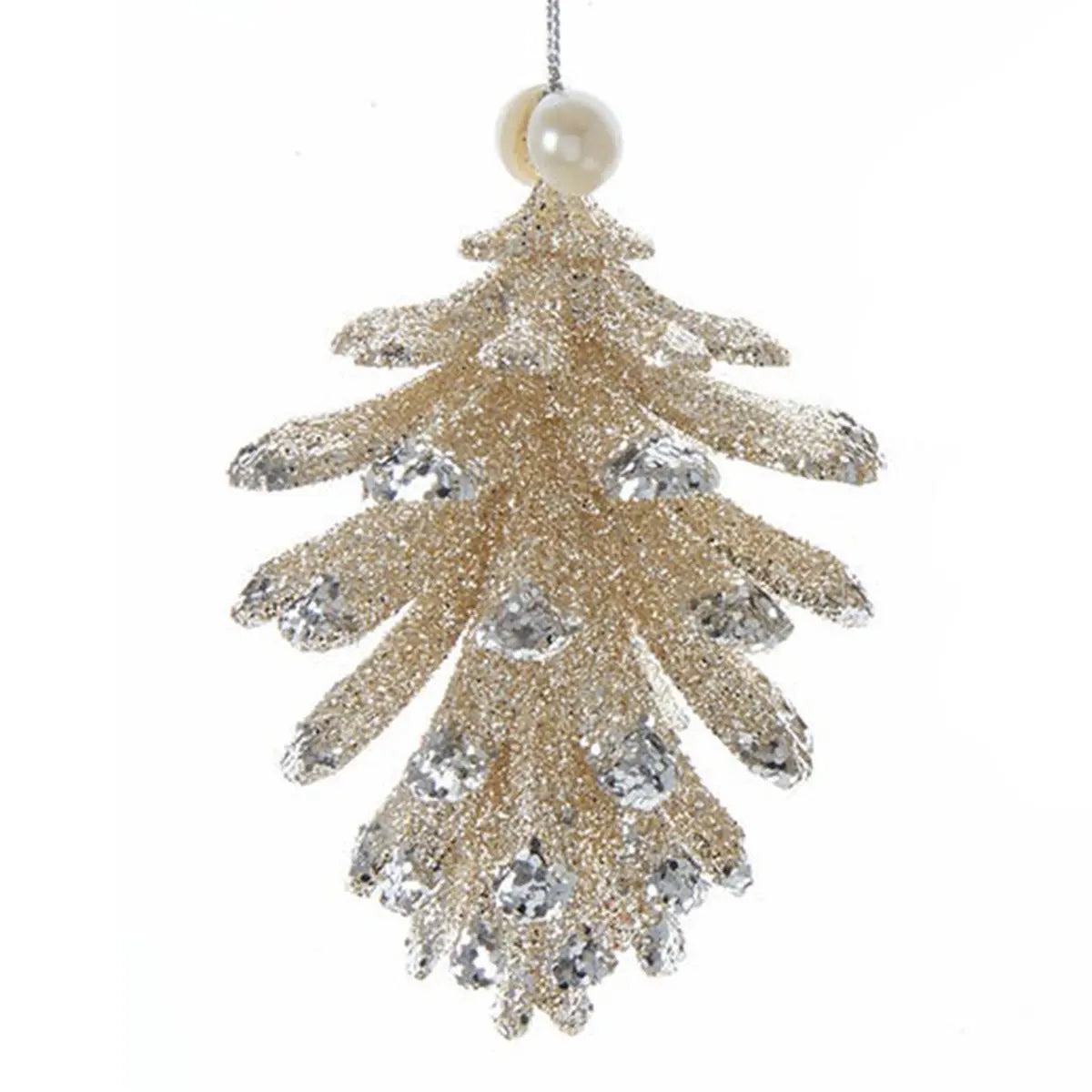 Kurt Adler 4in Silver w. White Pearl Pinecone Ornament