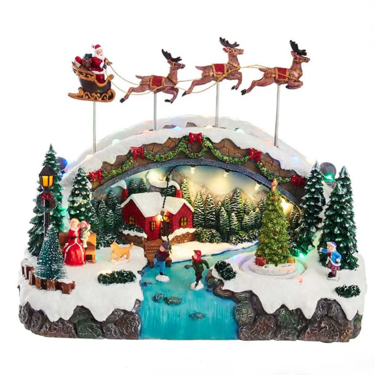 Kurt Adler 10.5 In Battery-Operated Led Musical Village Santa+Deer Tablepiece 