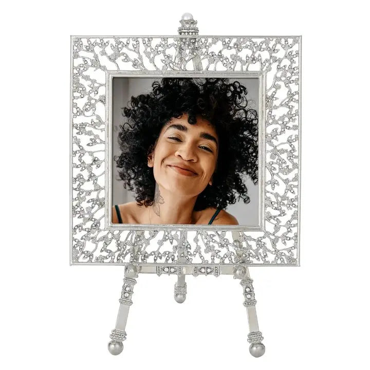 Olivia Riegel Silver Isadora 4x4 Frame on Easel with a woman in the picture