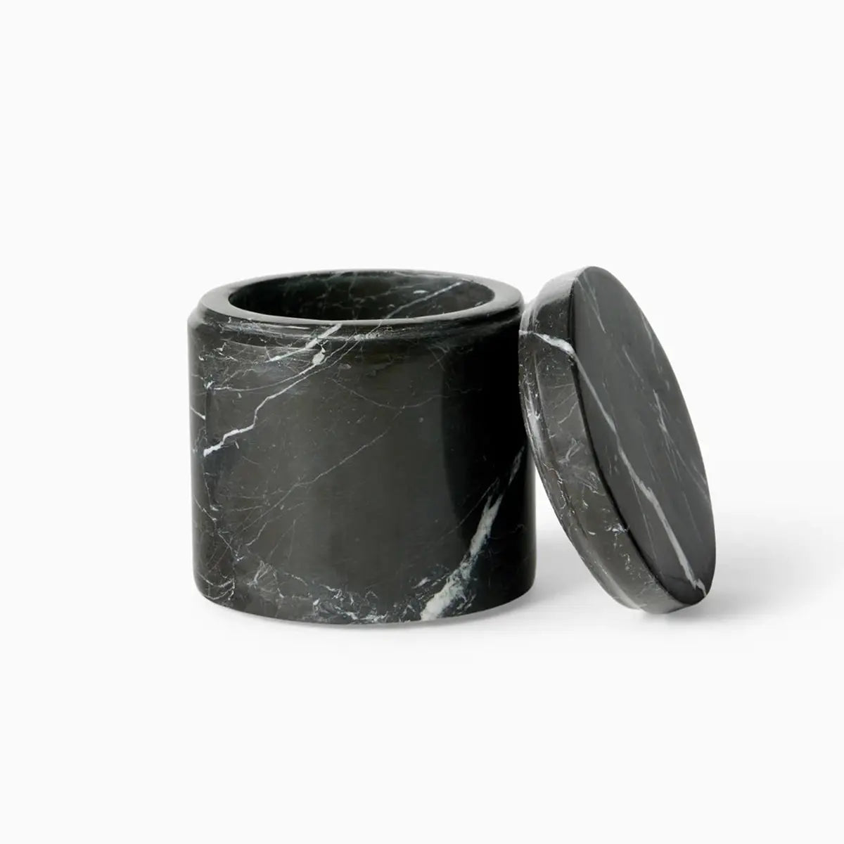 Sferra Marquina Storage Jar in Black Marble with lid open