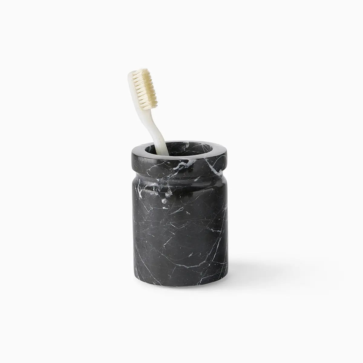 Sferra Marquina Tooth Brush holder in Black Marble with Toothbrush inside