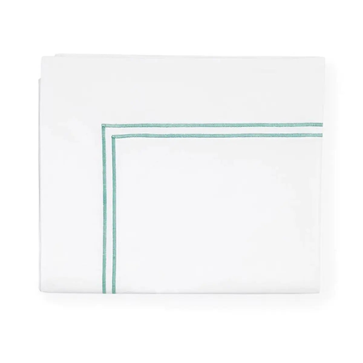 Sferra Grande Hotel Flat Sheet in White with Aqua Trim