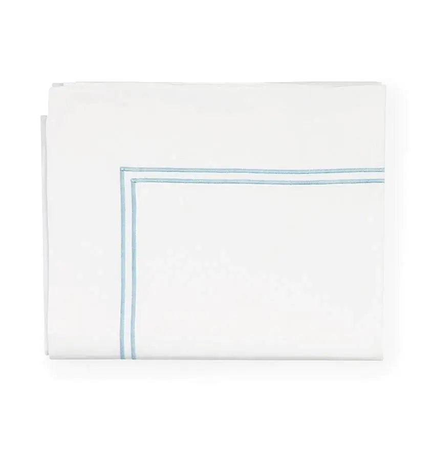 Sferra Grande Hotel Flat Sheet in White with Blue Trim