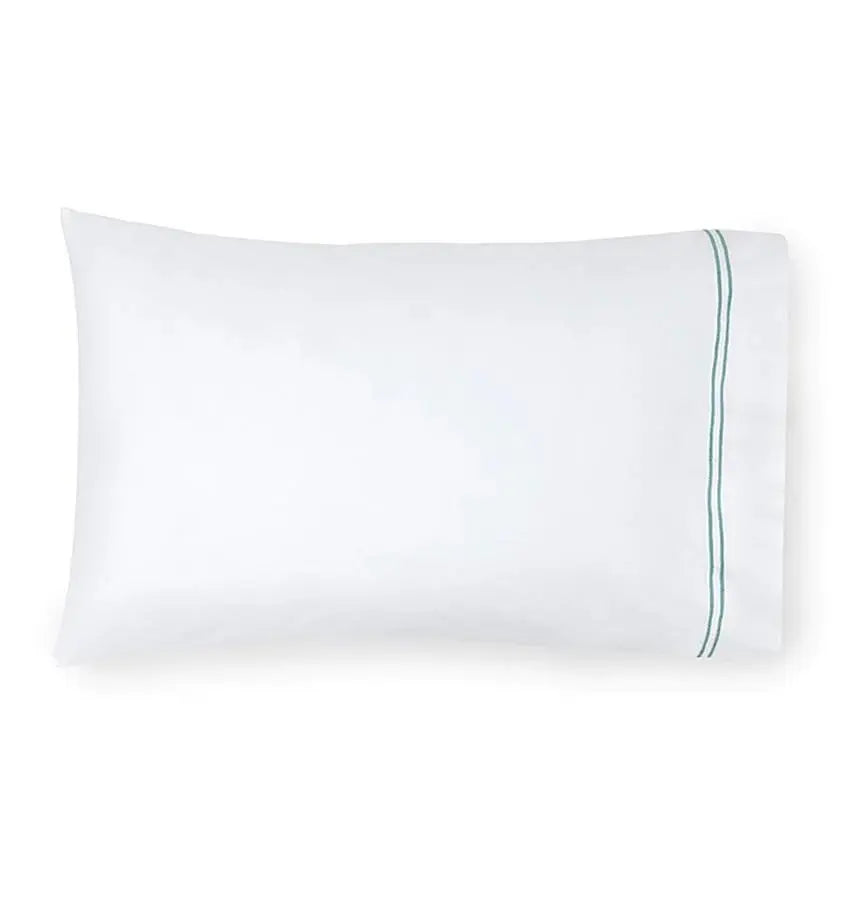 Sferra Grande Hotel Pillowcase Pair in White with Aqua Trim