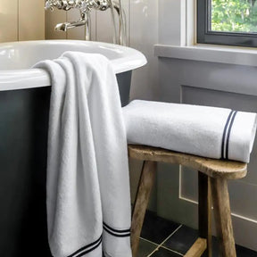 Sferra Aura Bath Towel Collection in a backroom
