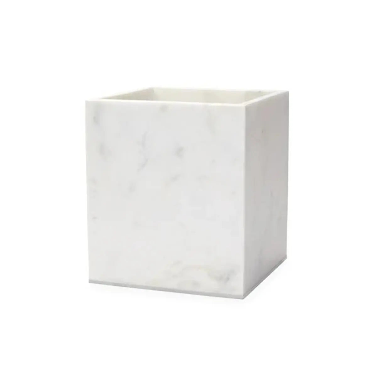 Sferra Pietra Marble Waste Basket in White, Silver