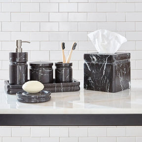 Sferra Marquina Vanity Collection with Soap Dish, Tissue Box Holder, Storage Jar, Toothbrush Holder, and Soap Pump