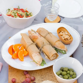 Vietri Lastra Melamine White Oval Platter with food
