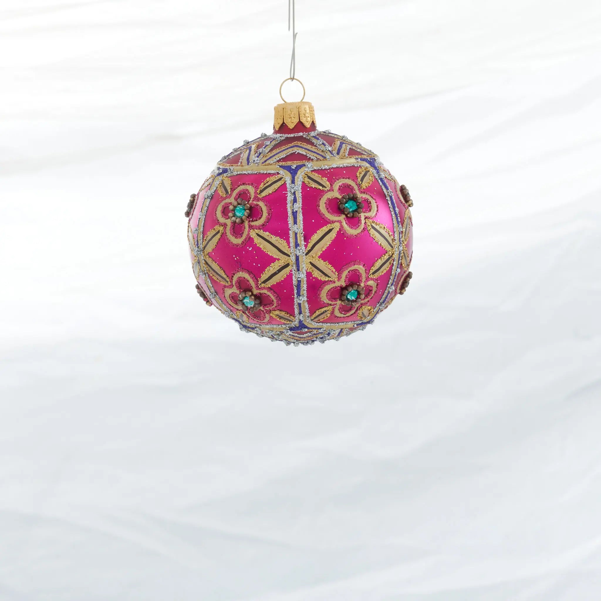 Winter Street Dark Pink Encrusted Small Ball Ornament