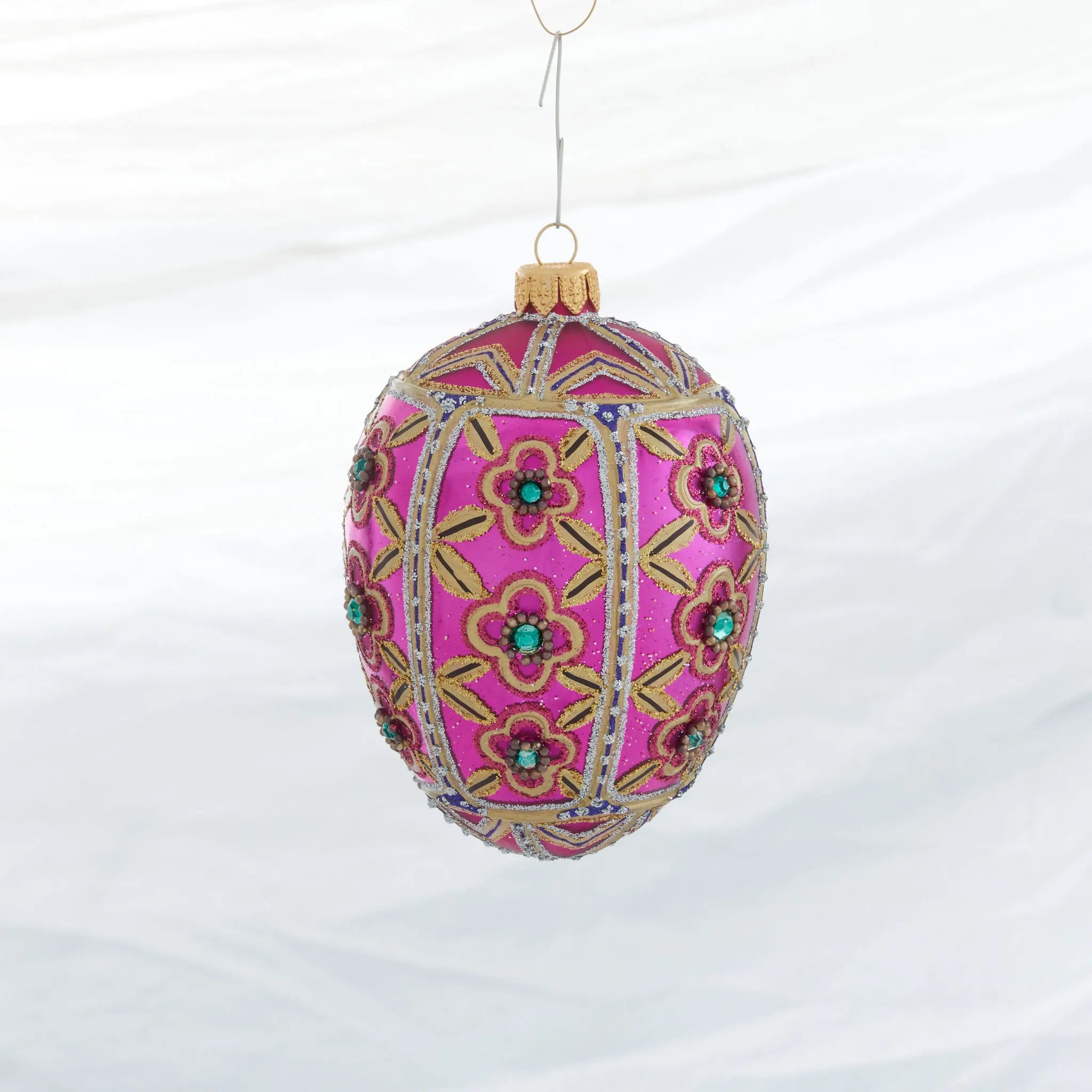 Winter Street Dark Pink Encrusted Large Egg Ornament