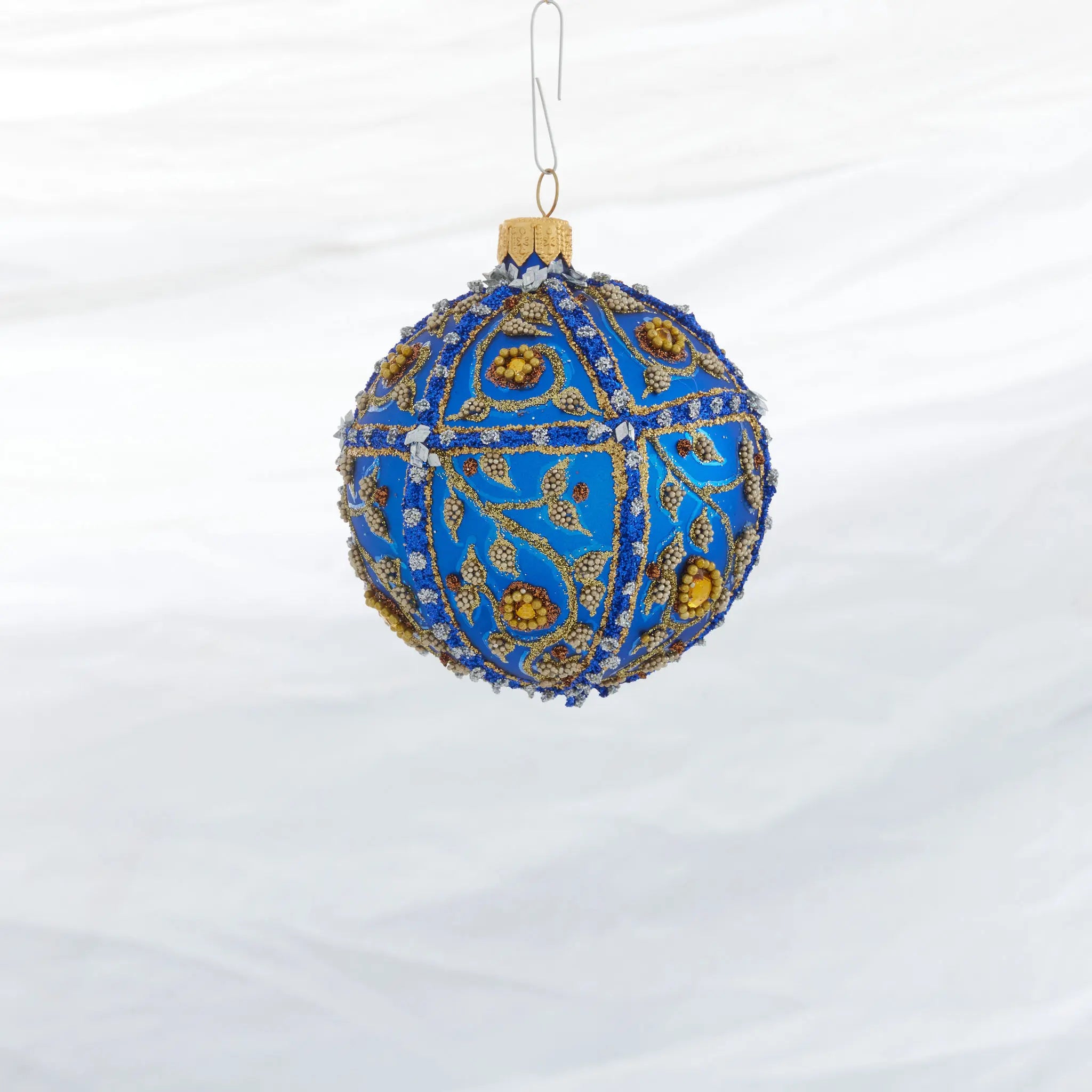 Winter Street Royal Blue and Gold Small Ball Ornament