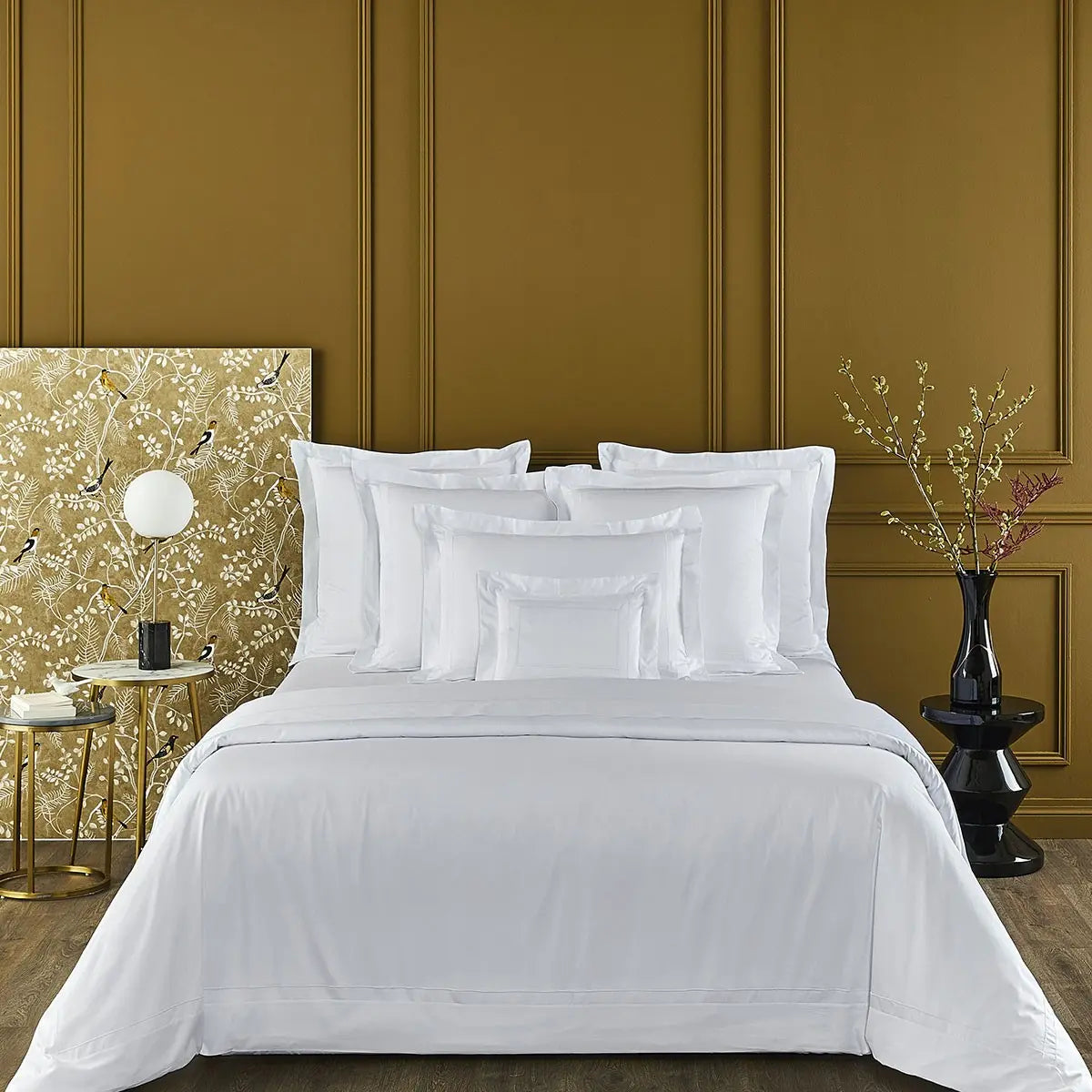 Yves Delorme Lutece Duvet Cover - Blanc on a bed