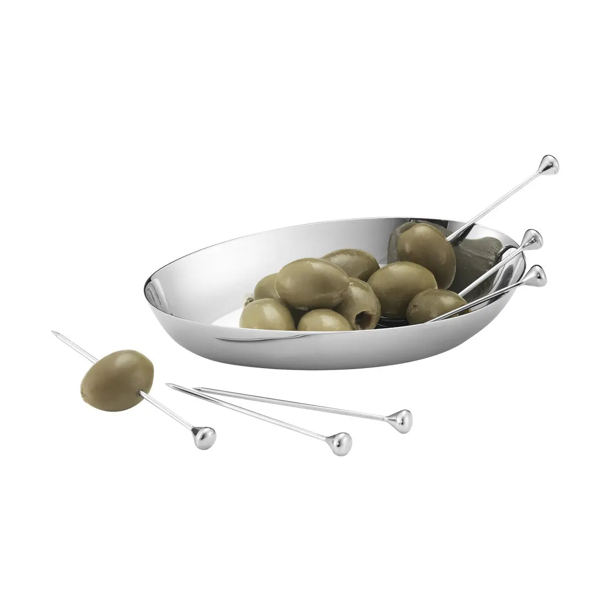 Georg Jensen Stainless Steel 6 piece Sky Food Cocktail Sticks with olives