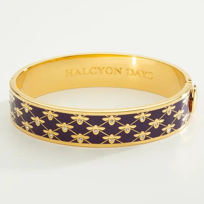 Halycon Days Bee Sparkle Hinged Bangle in Amethyst Gold