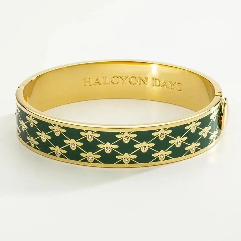 Halycon Days Bee Sparkle Hinged Bangle - Emerald Gold