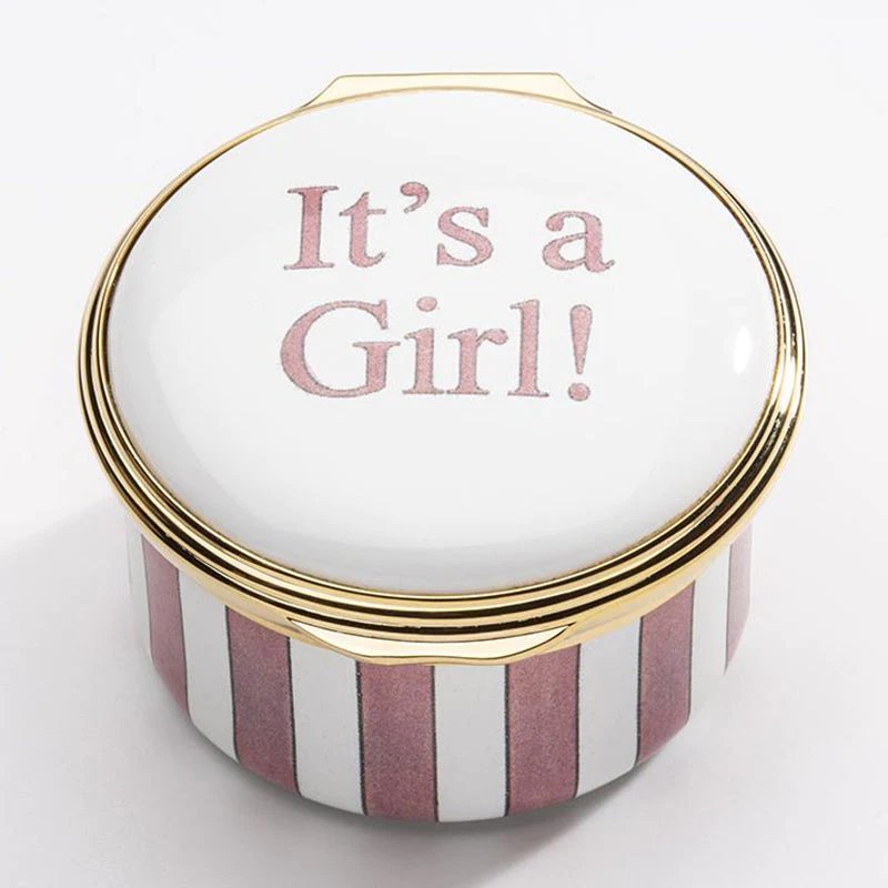 Halcyon Days It's a Girl Enamel Box Pink/White