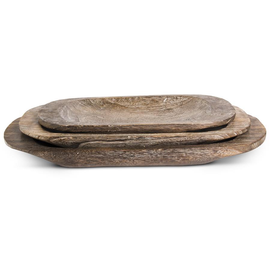 An image of K & K Carved Oval Paulownia Wood Trays - Set of 3
