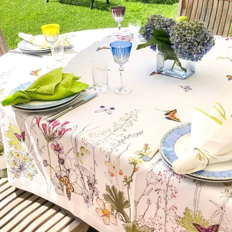 Mode Living Puglia Tablecloth outside on a table