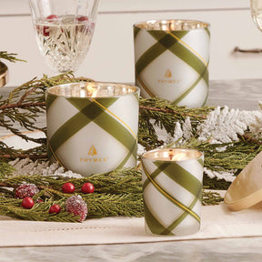 Thymes Fraiser Fir Frosted Plaid Medium Candle 10 oz