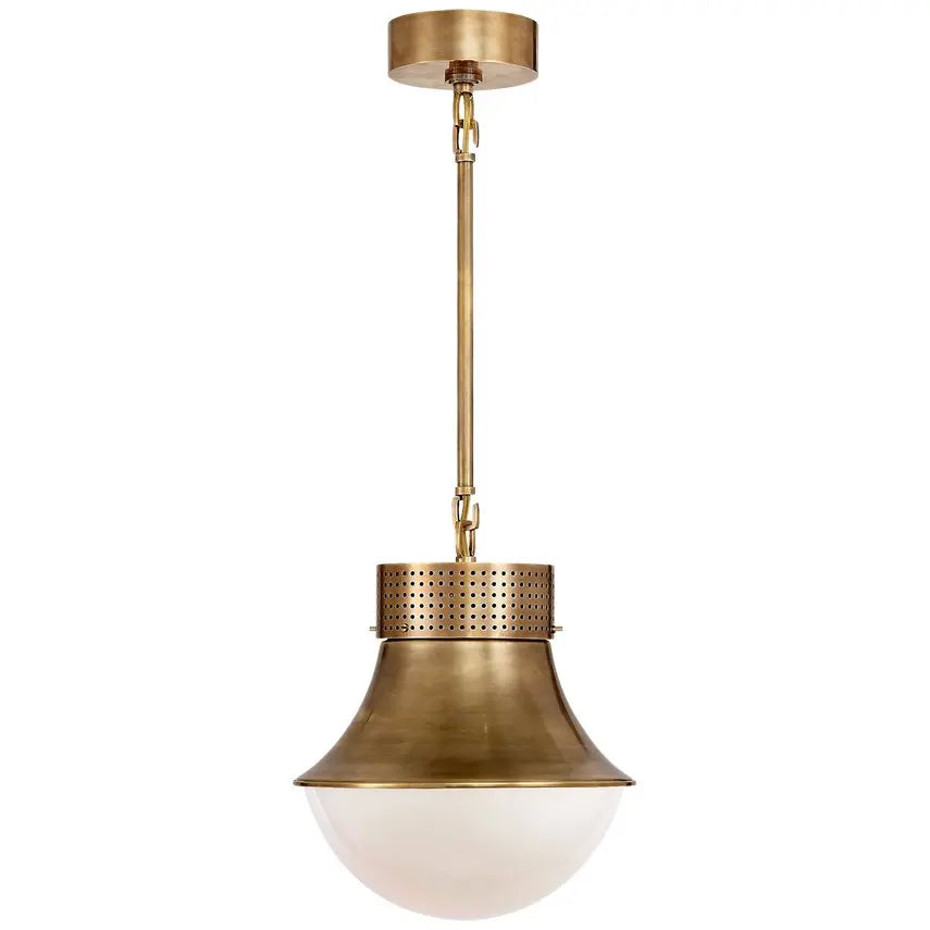 Visual Comfort Precision Small Pendant in Antique Burnished Brass and White