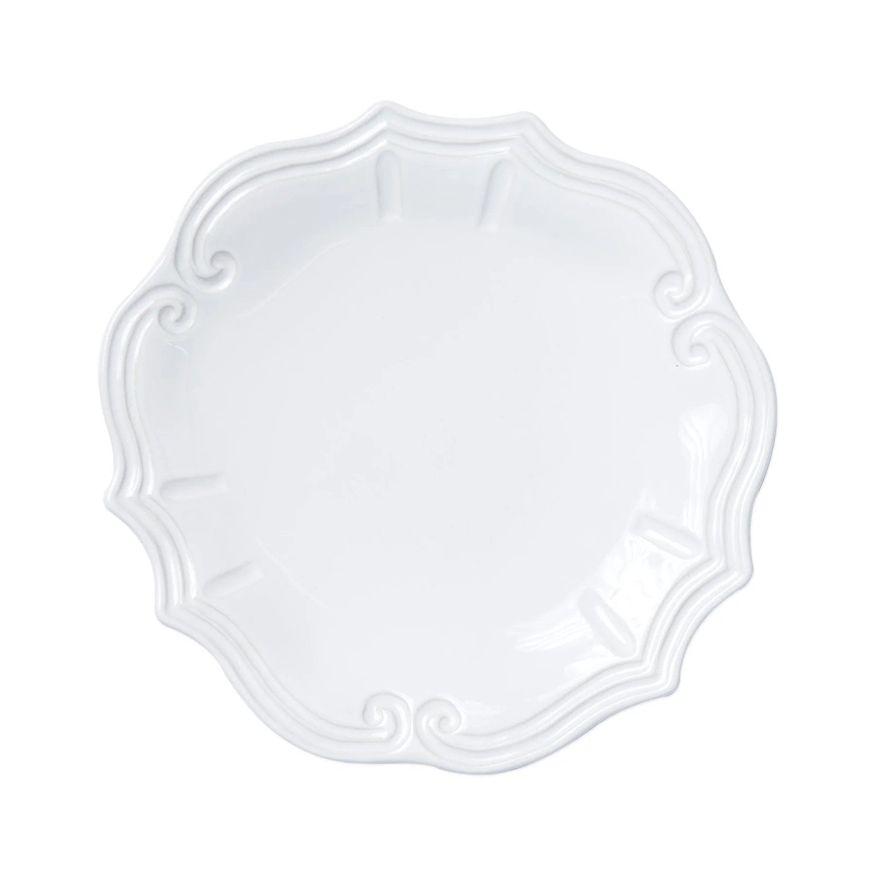 An image of Vietri Incanto Stone Baroque Dinner Plate - White