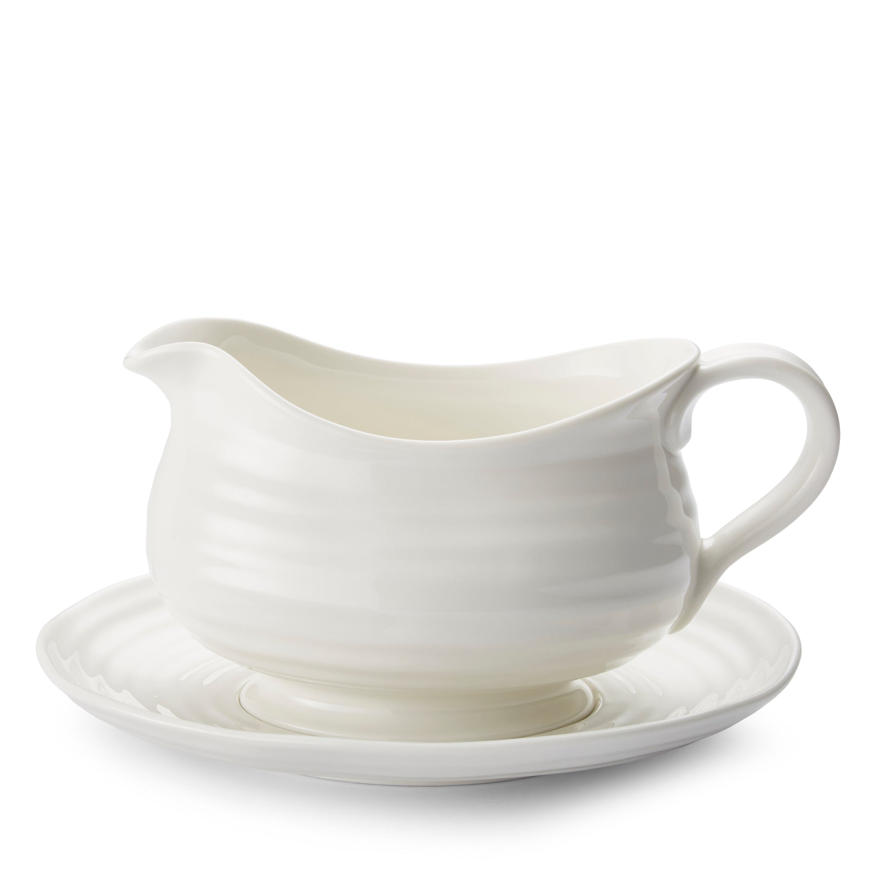 An image of Portmeirion Sophie Conran White Gravy Boat and Stand