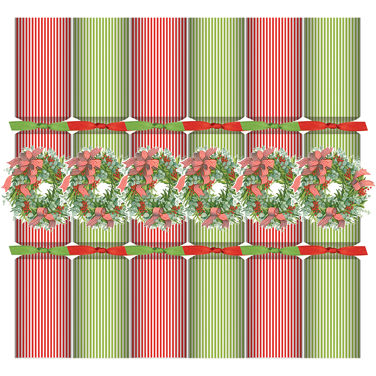 An image of Caspari Ribbon Stripe Wreath Christmas Cone Crackers