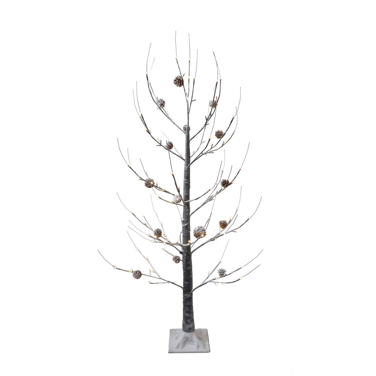 Kurt S Adler 5 Ftwarm Wht Led Flocked Brown Twig Tree W, Pinecones, 120, L Warm Wht Led, Snow Tree