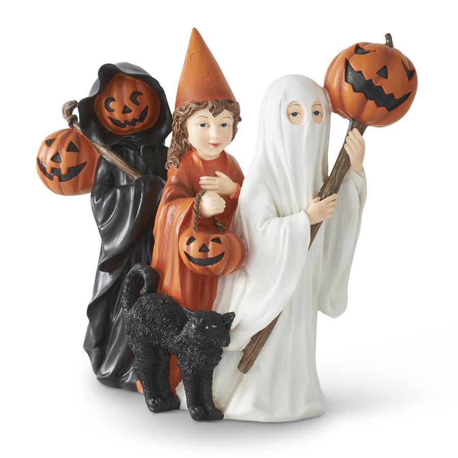 K & K Resin Trick or Treat Children with Black Cat